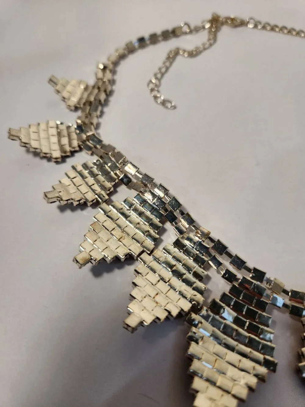 Vid Retired Shop LC Silver Rhinestone Leaf Bib NWOT Statement Bridal Necklace